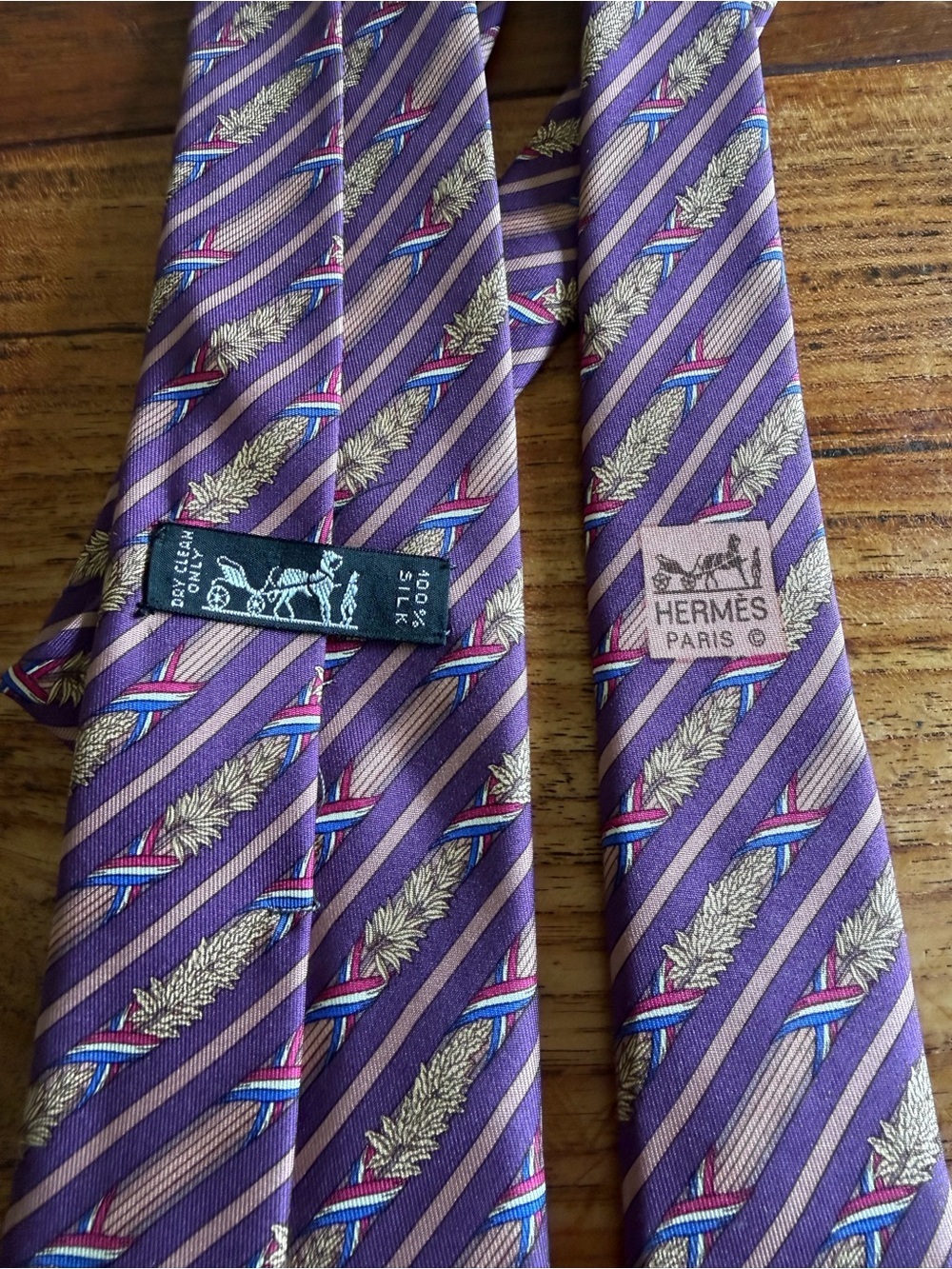 Vintage Hermes Paris Silk Tie Traditional Branches French Flag Ribbon - Picture 4 of 8